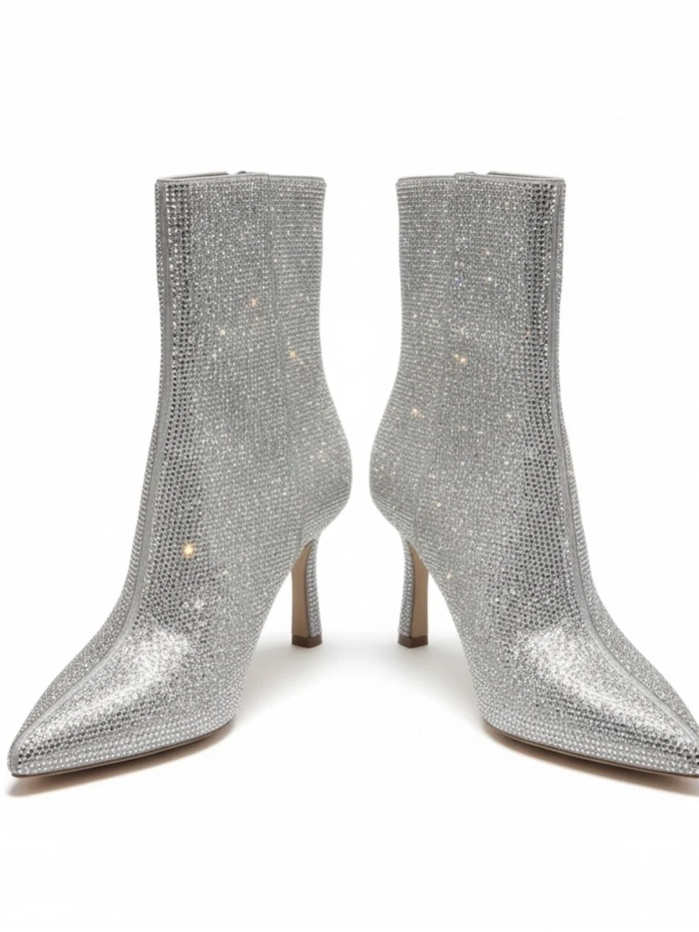 Aqua Silver Rhinestone Pointed-Toe Ankle Booties SZ 6m